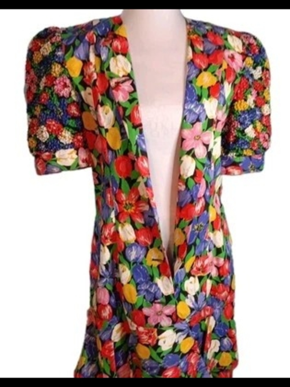 Neiman Marcus Union Made Dress 80s Puff Sleeves Drop Waist Size 6 - Picture 9 of 16